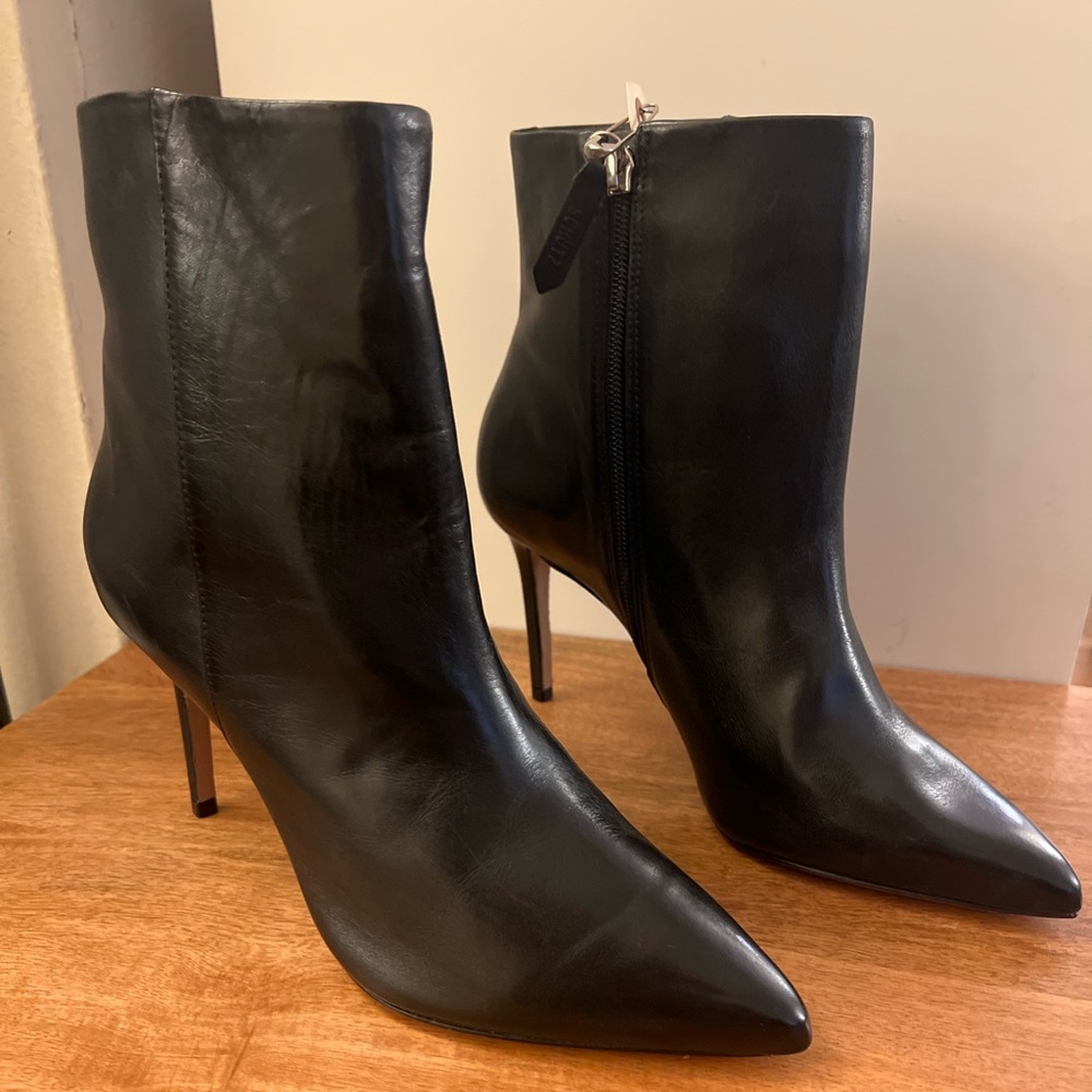 SCHUTZ Black Leather Heeled Boots